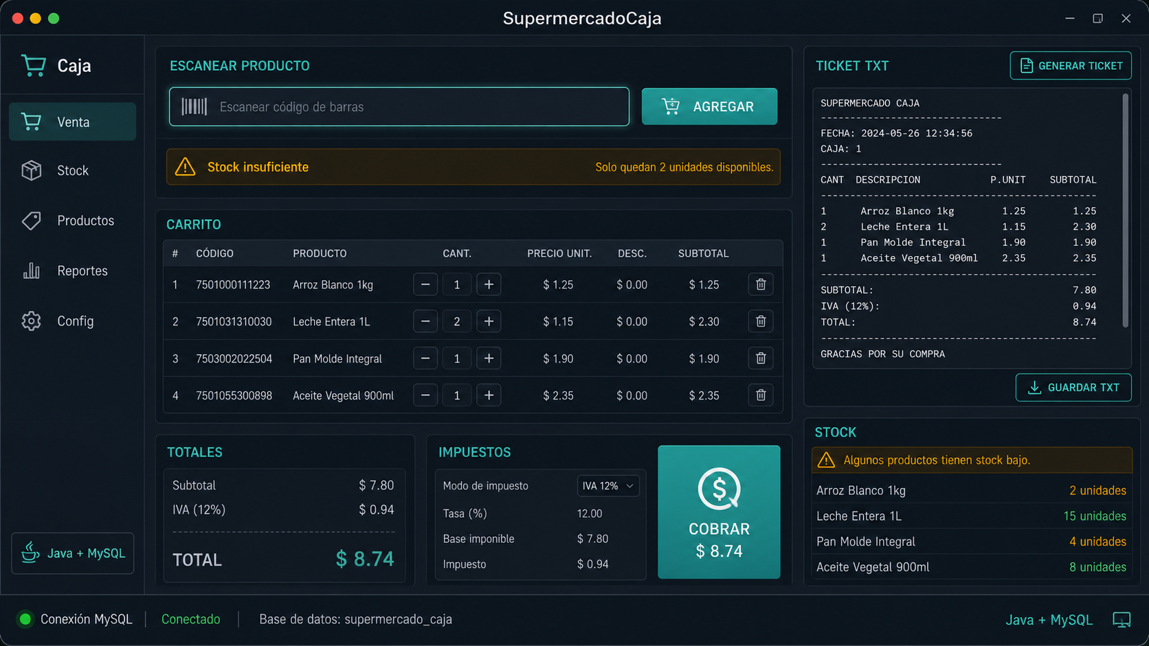 Vista conceptual de SupermercadoCaja